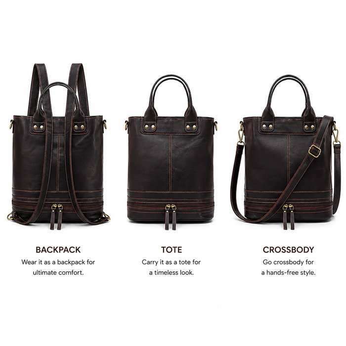3-in-1 Convertible Leather Backpack Tote Handbag