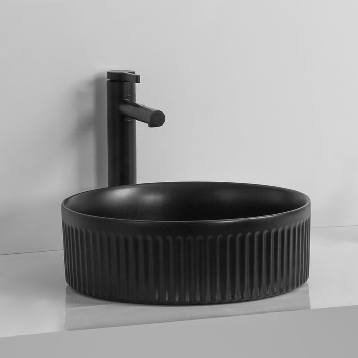 Flutted Matte Black 360 x 360 x 120mm Round Above Counter Basin - Acqua Bathrooms
