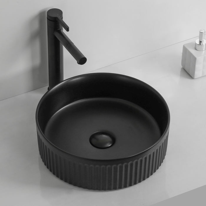 Flutted Matte Black 360 x 360 x 120mm Round Above Counter Basin - Acqua Bathrooms