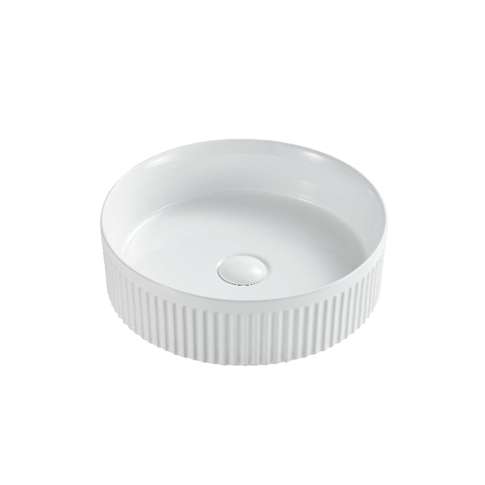 365mm Fluted Round Matte White Above Counter Basin - Acqua Bathrooms