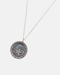 5 STARS NECKLACE - silver star medallion necklace, detail close-up - Cold Culture