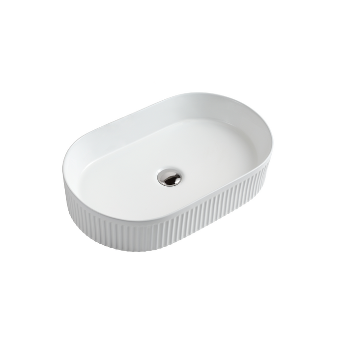 Fluted Oval Gloss White Above Counter Basin By Indulge® - Acqua Bathrooms