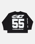 55 FLAMES LONGSLEEVE BLACK - black graphic longsleeve tee, back view - Cold Culture