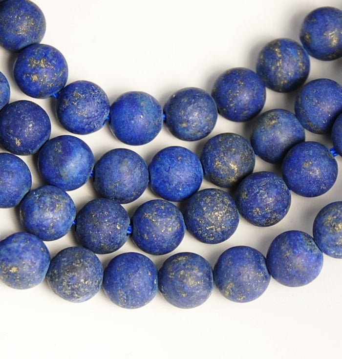 6mm Frosted Lapis Lazuli Round Beads  -15 inch strand