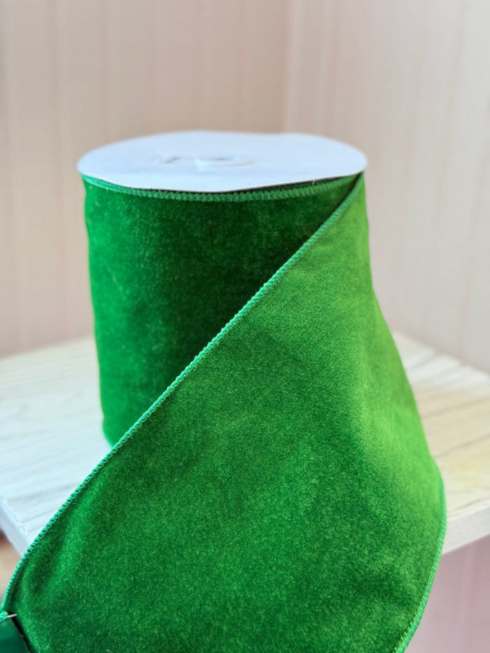 6 x 10yd Kelly Green Deluxe Velvet Satin Back Ribbon
