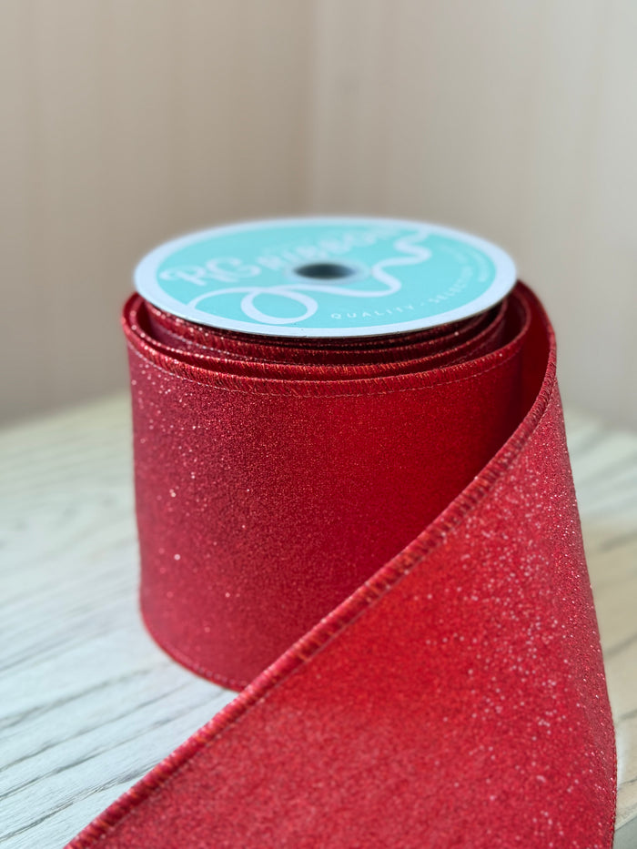 4 x 10yd Shimmer Red Glitter Ribbon