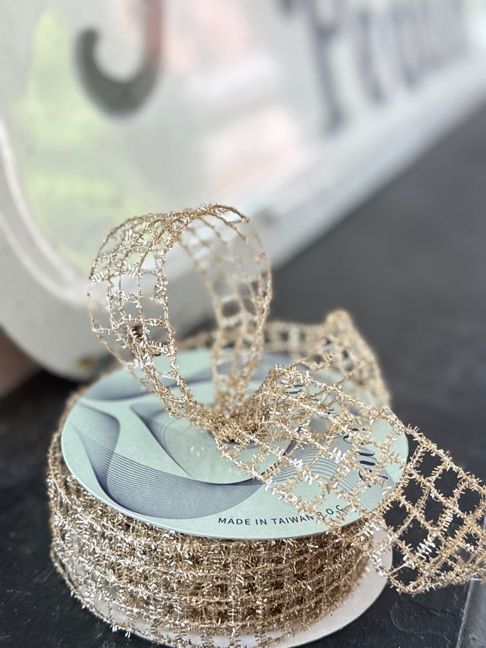 Gold 1.5 x 10yd Tinsel Mesh Ribbon