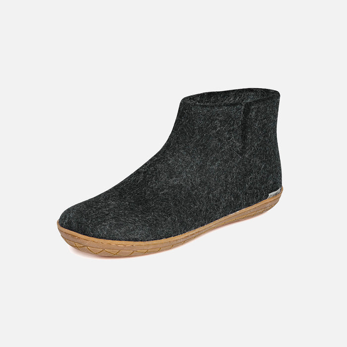 Adults Felted Wool Slipper Boot With Rubber Sole - Charcoal