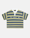 AEROSTRIPES POLO YELLOW/BLUE - yellow and blue striped polo shirt, front view - Cold Culture