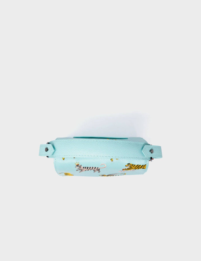 Anastasio Micro Crossbody Handbag Eggshell Blue Leather - Retro Tiger Embroidery