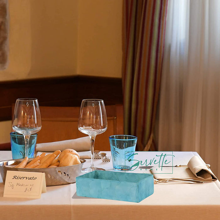 Aqua Blue Capiz Napkin Holder - Guest Towel