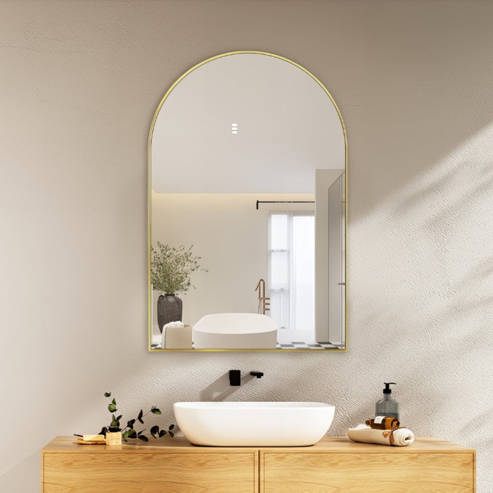 Arched Brushed Gold 600 x 900 Framed Mirror - Acqua Bathrooms