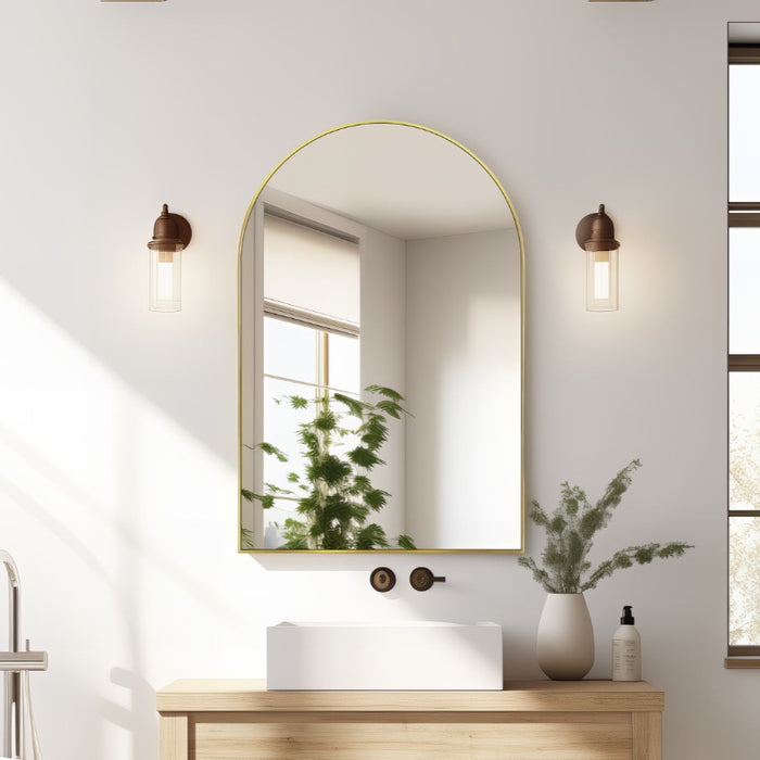 Arched Brushed Gold 600 x 900 Framed Mirror - Acqua Bathrooms