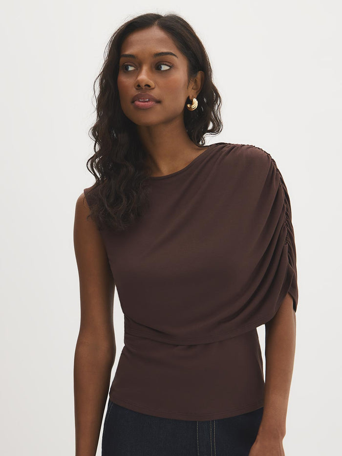 Asymmetric Ruched One-Shoulder Top
