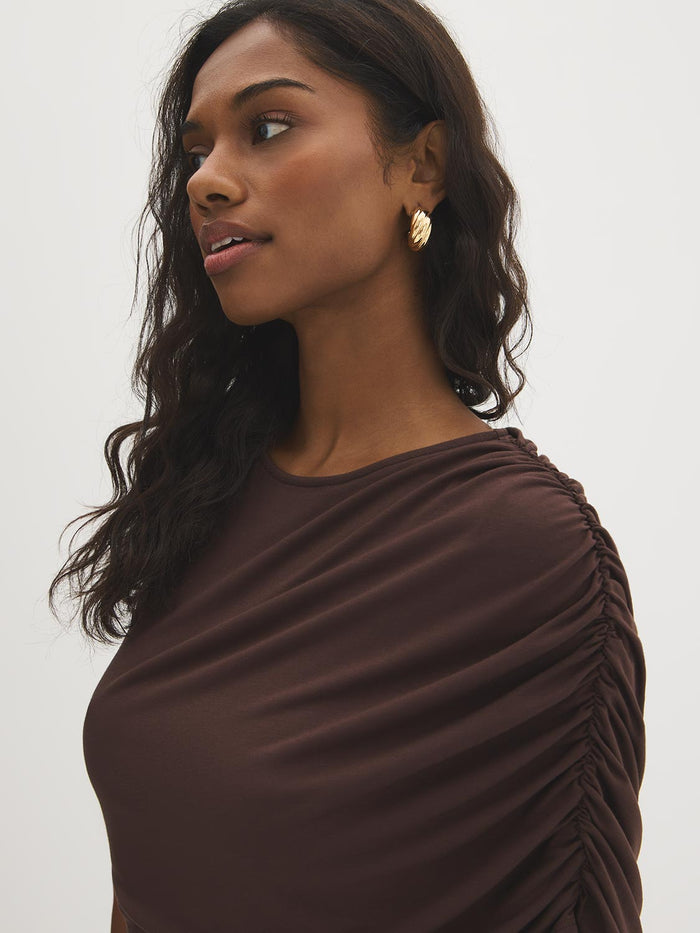 Asymmetric Ruched One-Shoulder Top
