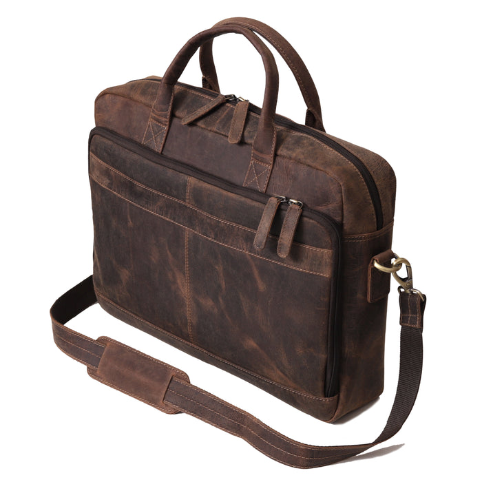 Austin Laptop Leather Briefcase - Brown