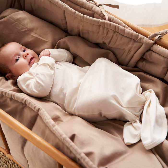 Baby Cotton Rib Knot Gown - Balsam Cream