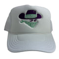 Bandit White Trucker Hat W/ Purple and Mint Stitch