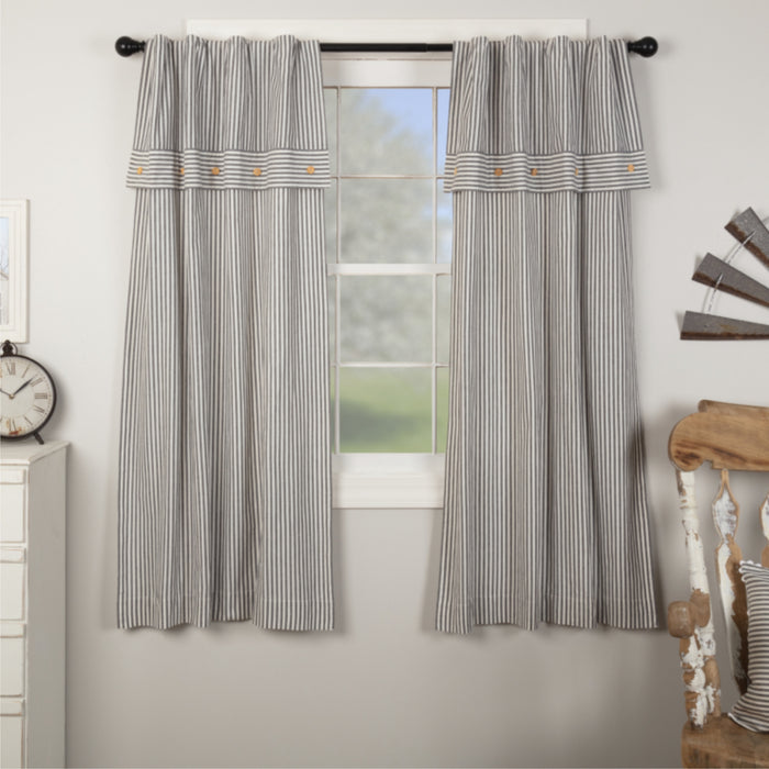 Barn Gray & White TIcking Short Panel Curtains-Lange General Store