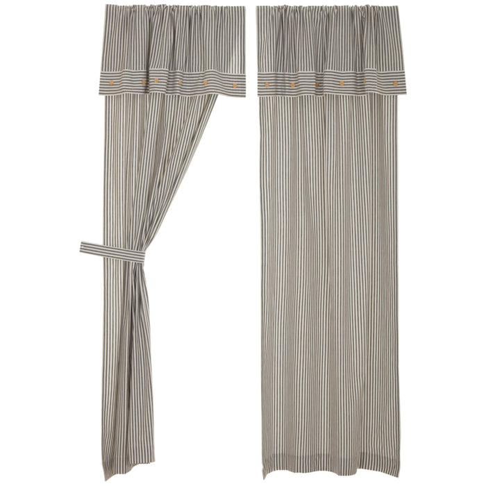 Barn Gray & White TIcking Long Panel Curtains-Lange General Store