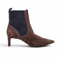 B.C. BROWN SUEDE KITTEN HEEL BOOTIES WITH MONILI DETAIL - SIZE 38.5