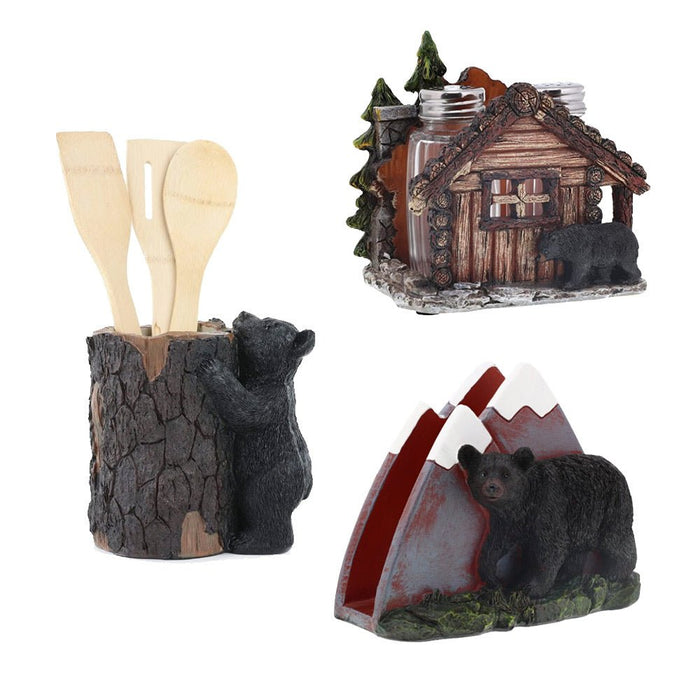 Bear Utensil Holder & Bear Cabin Salt and pepper Holder & Bear Napkin Holder