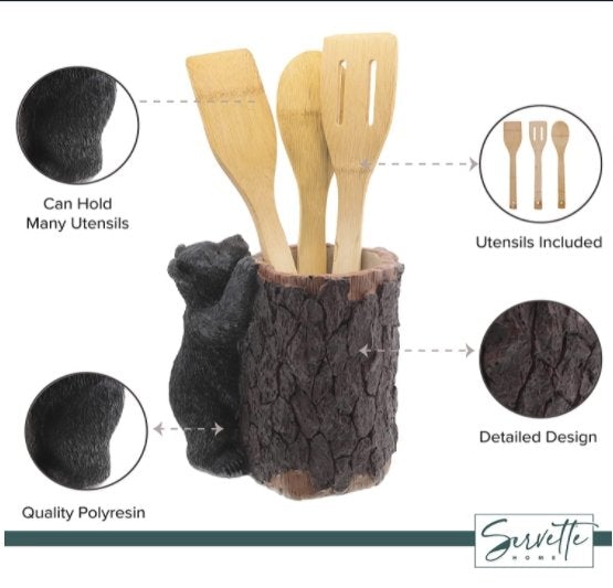 Bear Utensil Holder & Bear Cabin Salt and pepper Holder & Bear Napkin Holder