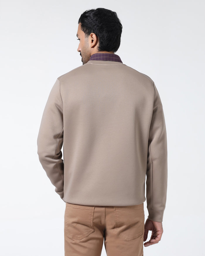 Beige Crew Neck Solid Sweatshirt - Rio