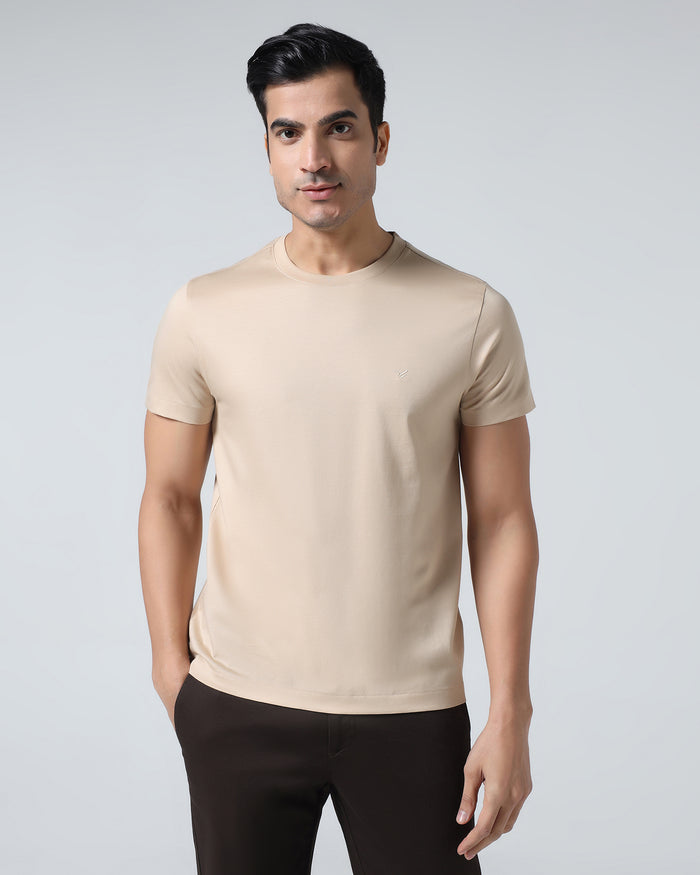 Beige Crew Neck Solid T-Shirt - Peralta
