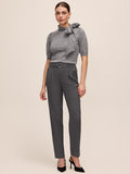 Grey Mix Self-Belt Pleated Slim Pants - Woman Wearing Tailored Trousers with Self-Tie Belt - Le Chateau