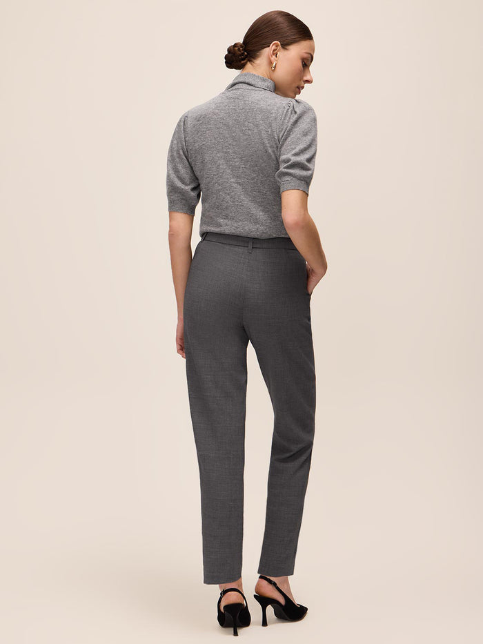 Grey Mix Self-Belt Pleated Slim Pants - Back View - Le Chateau
