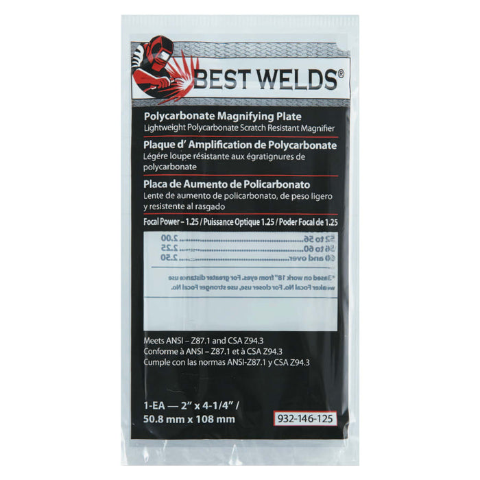 Best Welds Plastic Magnifier Plate, Polycarbonate, Clear 2 in x 4.25 in, 1.25 Diopter