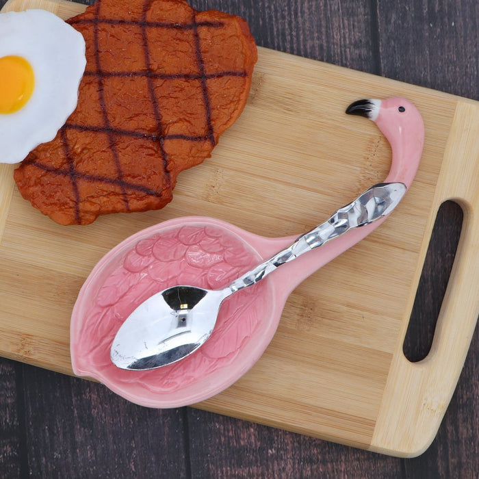 Bird Salt And Pepper Shakers & Napkin Holder with Flamingo Weight & Ceramic Flamingo Spoonrest