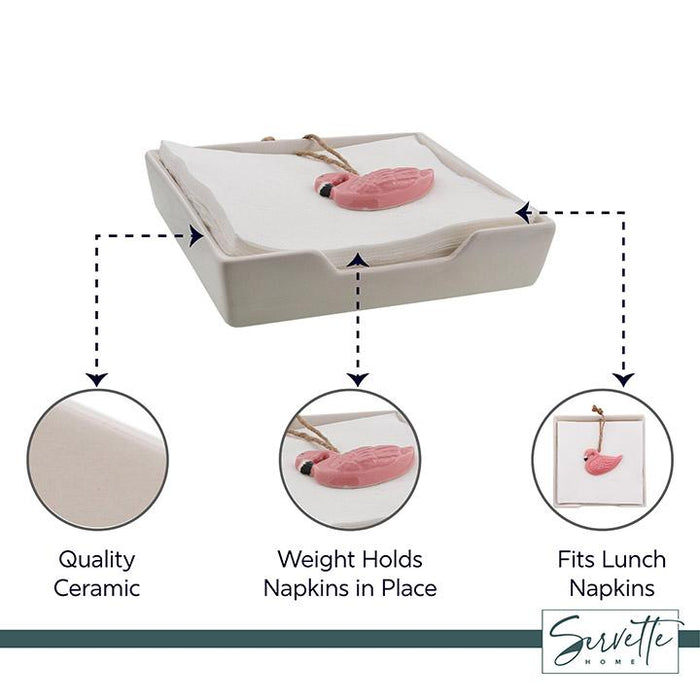 Bird Salt And Pepper Shakers & Napkin Holder with Flamingo Weight & Ceramic Flamingo Spoonrest