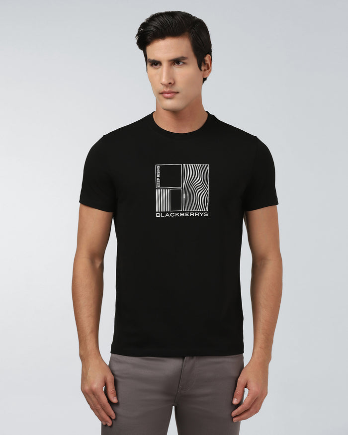 Black Crew Neck Printed T-Shirt - Sybill