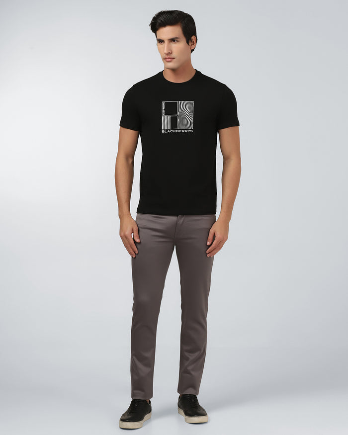 Black Crew Neck Printed T-Shirt - Sybill
