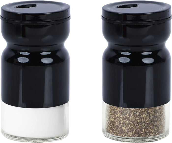 Black Glass & Metal Salt and Pepper Shakers