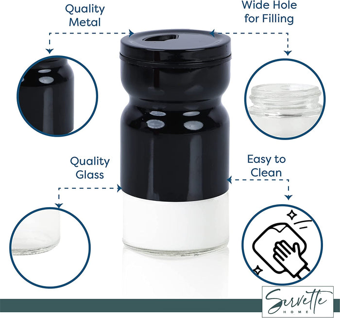 Black Glass & Metal Salt and Pepper Shakers