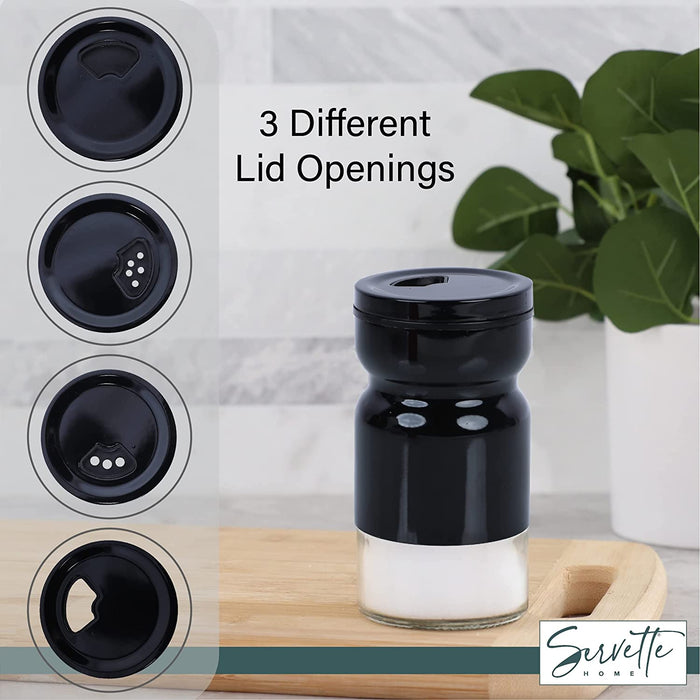 Black Glass & Metal Salt and Pepper Shakers