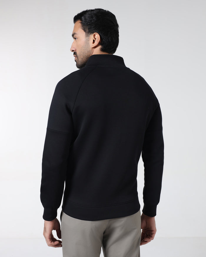 Black High Neck Solid Sweatshirt - Decy