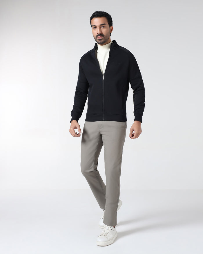 Black High Neck Solid Sweatshirt - Decy