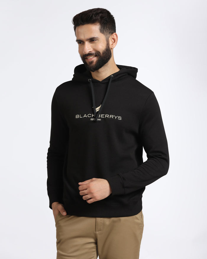 Black Hoodie Solid Sweatshirt - Yen
