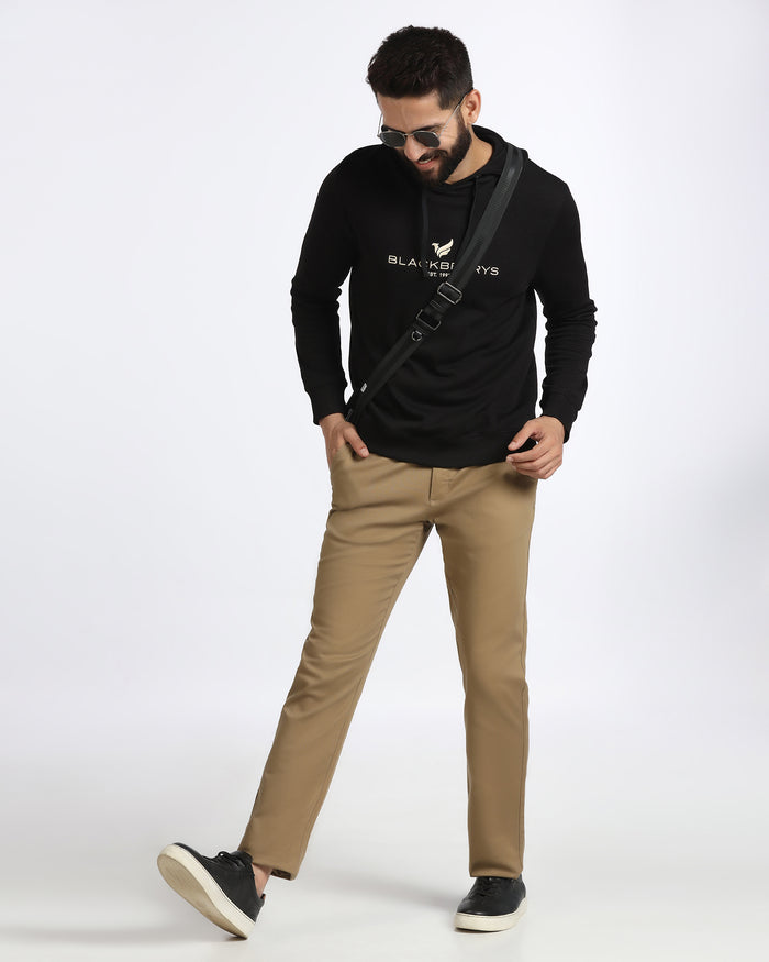 Black Hoodie Solid Sweatshirt - Yen