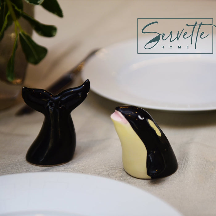 Black Whale and Tail Salt & Pepper Set