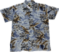 Blue Brown and White Floral Pattern Summer Shirt