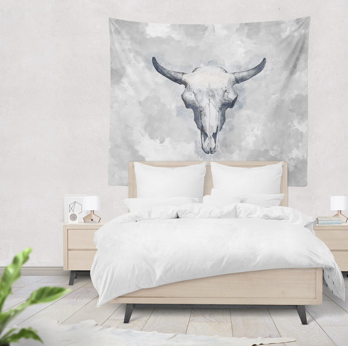 Blue Bull Cow Skull Wall Tapestry