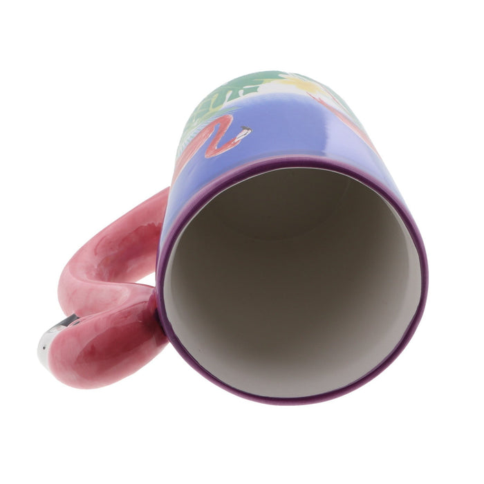 Blue Ceramic Mug with Pink Flamingo Handle