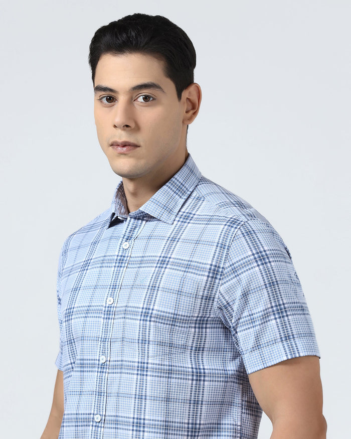 Blue Half Sleeve Check Shirt - Farlen