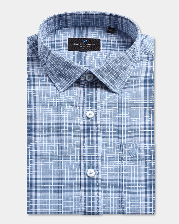 Blue Half Sleeve Check Shirt - Farlen