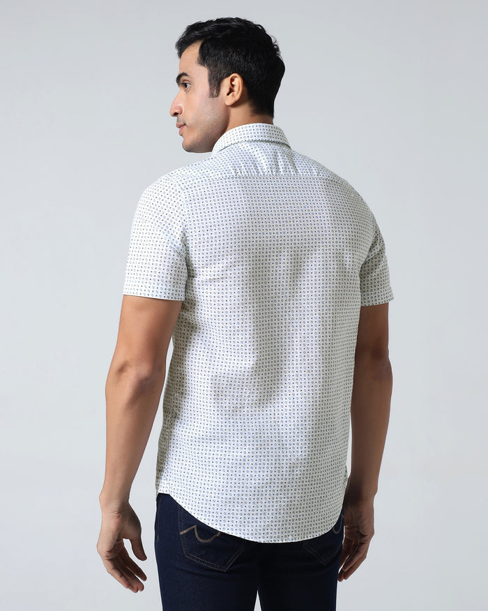 Blue Half Sleeve Linen Printed Shirt - Rogel